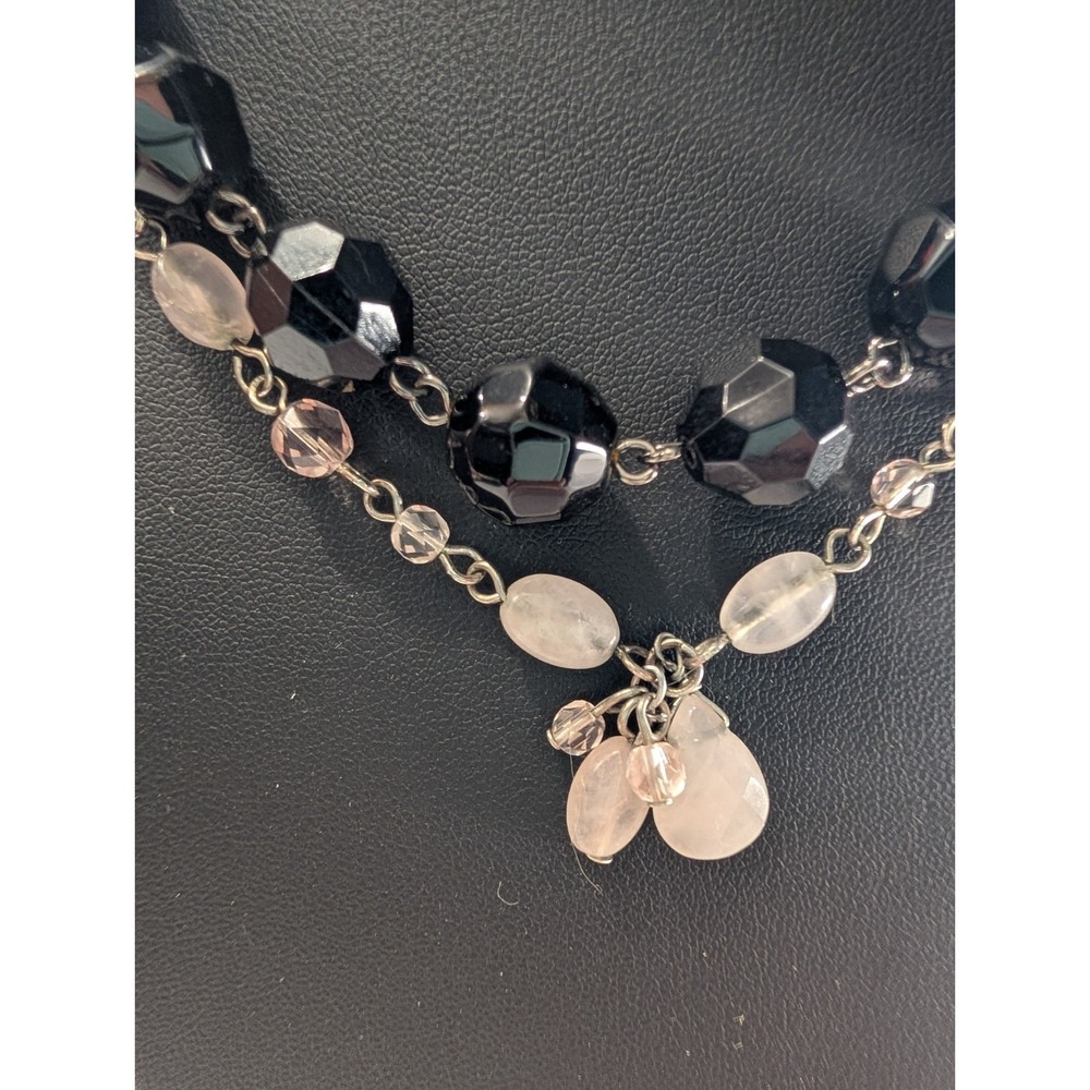 Liz & Co. Double Strand Beaded Necklace – Black Faceted Glass & Rose Quartz - Picture 3 of 6